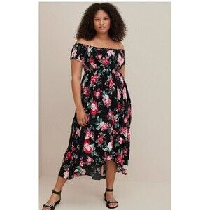 Torrid Maxi Challis Off-Shoulder Tulip Hem Floral Maxi  Dress Plus Size 5X (28)